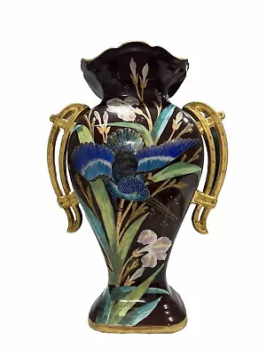 Buy Antique Twin Gilt Handle Porcelain Vase Hummingbird And Floral Design • 211.21£