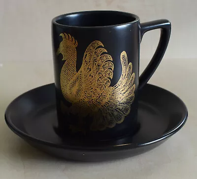 Buy Portmeirion Pottery England Sh Phoenix Cup And Saucer Black With Golden Bird - B • 5£
