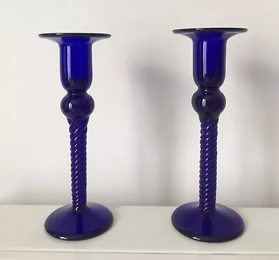 Buy Beautiful Bristol Blue Glass Candlesticks (one Damaged/repaired) 7 1/4  High • 5£