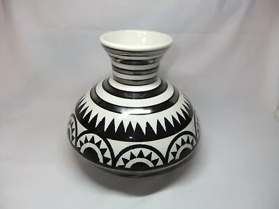 Buy Discontinued Moorland Pottery Catalyst Black White Silver Art Deco Style Vase • 99.99£