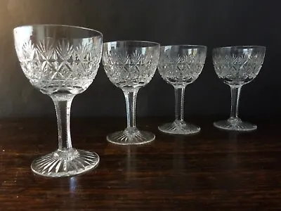 Buy 4x Webb Wellington Cut Crystal Wine Glasses, H12cm Signed Old Mark Art Deco • 43£