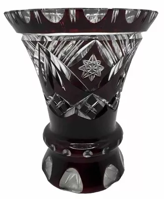 Buy Vintage Rare Bohemian Czech Thick Clear/Wine Color Vase Estate 5.5” Cut Glass • 426.88£