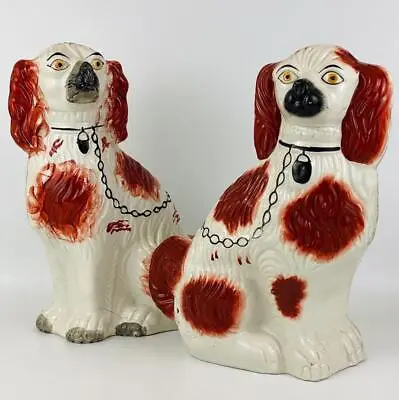 Buy Pair White Of Vintage Staffordshire Mantle Wally Dogs English Spaniel Fox Hound • 79£