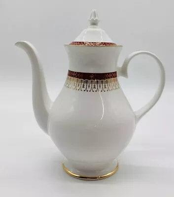 Buy Majestic Royal Grafton Fine Bone China Coffee Tea Pot White Gold Burgundy GA • 32.99£