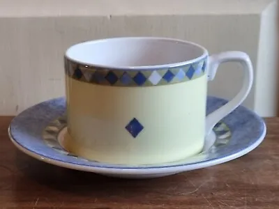Buy Royal Doulton Carmina CUP & SAUCER Vintage English Pottery Blue Yellow • 9£