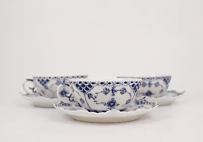 Buy 3 X 1130 Antique Teacups - Blue Fluted Full Lace Royal Copenhagen - 1st Quality • 179.16£