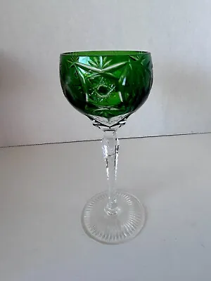 Buy Vintage Czech Bohemia Crystal Wine Glass, Green, Cut To Clear, 6-3/4  Tall, VGC • 43.16£