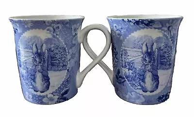 Buy Beatrix Potter Peter Rabbit Easter Blue/White Toile Ceramic Mug Lot Of 2 • 28.50£