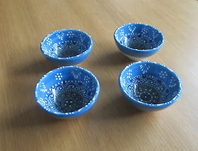 Buy 4 Small Turquoise Blue White Spanish Ceramic Bowls 8cm Diam 4cm Hi Sauces Salsa • 15.99£