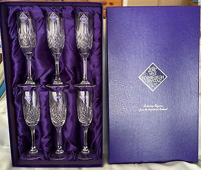 Buy Edinburgh Crystal Glasses 6 Atholl Champagne Flutes Never Been Used Original Box • 140£