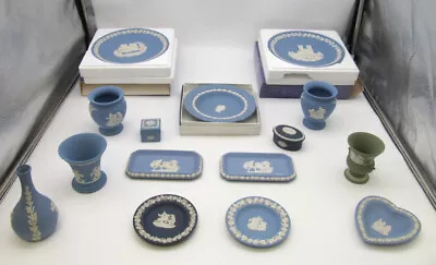 Buy A Collection Of Blue & Green Wedgewood Jasperware 12 Pieces Plates, Trinket Dish • 24£