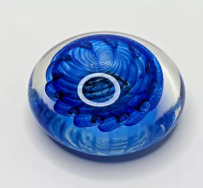 Buy Signed Trout Studios Art Glass Paperweight Blue Spirals • 24.63£