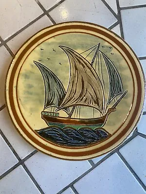 Buy Vintage Puigdemont Heavy Majolica Plate With Sea Side Ships 27cm • 65£