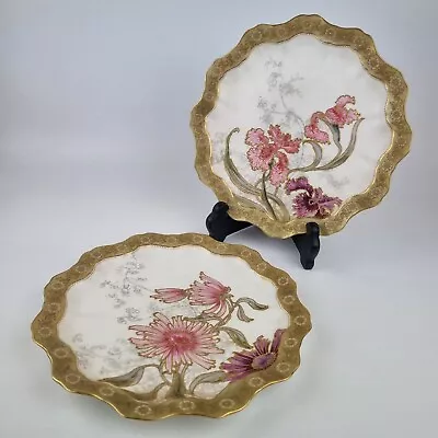Buy Antique Pair Doulton Burslem For Daniell Plates Painted With Flowers • 149£