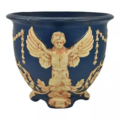 Buy Weller Blue Ware Before 1920 Art Pottery Two Angel Ceramic Jardiniere Planter • 307.85£