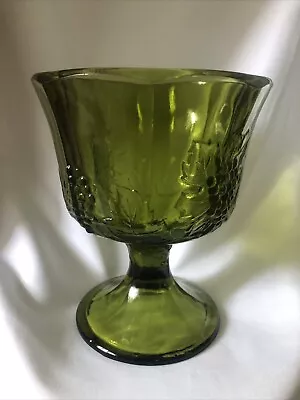 Buy Vintage Indiana Avocado Green Glass Harvest Candy Nut Compote Pedestal Dish • 14.15£