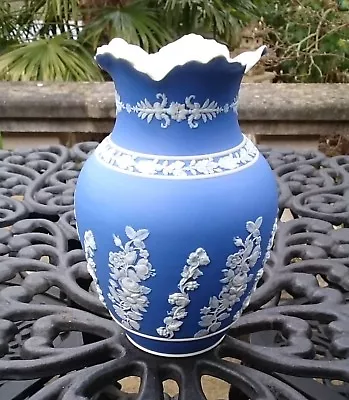 Buy Antique Wedgwood Blue Jasperware Porcelain Vase Art Nouveau Floral Decoration • 80£