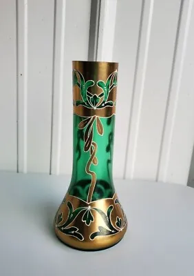 Buy Bohemian Art Nouveau Green Glass Gilt Vase Arts & Crafts Antique • 115.26£