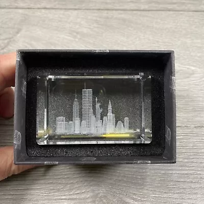 Buy Crystal Impressions Glass Paperweight New York Skyline Twin Towers Boxed • 24.99£