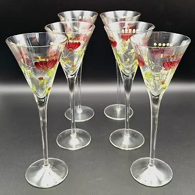 Buy Set Of 6 Art Nouveau Style Liqueur Glasses- Enamel Painted- Vintage 20th Century • 159.99£