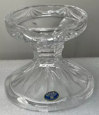 Buy Vintage Bohemia Czech Republic, Clear Lead Crystal Pillar Candle Holder 4.5  EUC • 17.95£