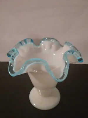 Buy Vintage Fenton Blue Milk Glass 4  Ruffle Vase • 27.98£