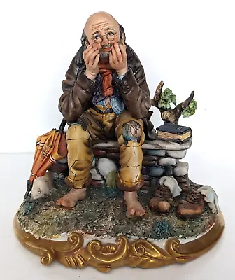 Buy Vintage Capodimonte Figure - Man / Tramp On A Bench - Large Heavy ! • 18.99£