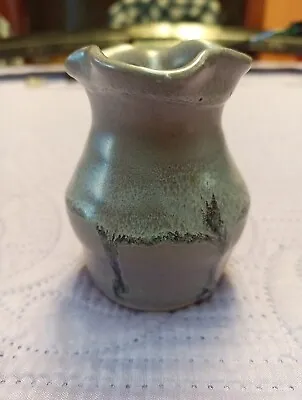 Buy Small Signed Stoneware Vase Hand Thrown Pottery Purple Gray Scalloped Edge • 14.41£