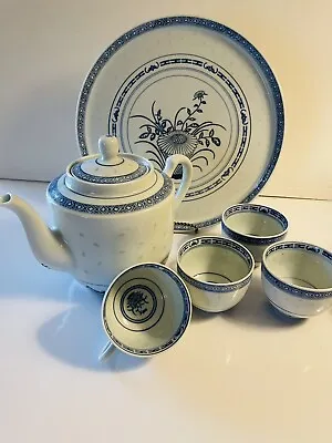 Buy 6 Piece Vintage Chinese White/Blue Rice Eye Pattern Porcelain Tea Set • 28.35£