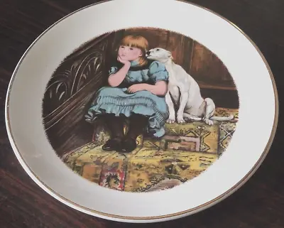 Buy Old Foley James Kent Victorian Girl & White Dog  In Stairs 8 Inch Plate C1950+ • 7.99£