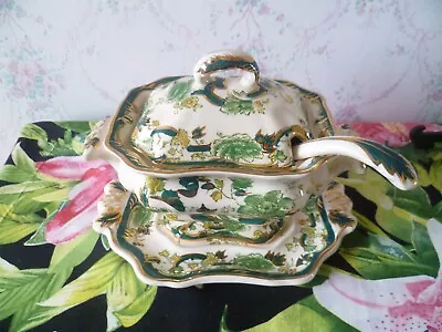 Buy Masons Green Chartreuse Sauce Tureen Ladle And Stand English Ironstone • 48£