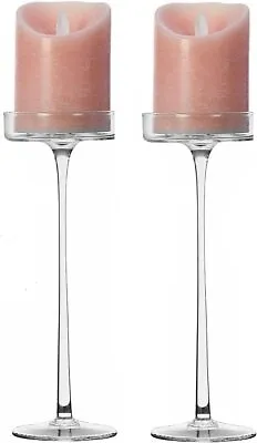 Buy Tall Clear Glass Footed Candle Holders Wedding Home Décor Set Of 2, H25xW9.5cm • 26.99£