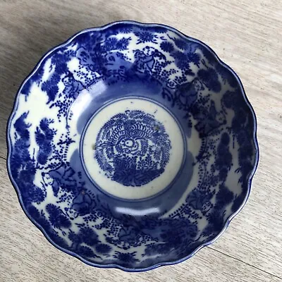Buy Antique Japanese Scalloped Rim Blue And White Dish Bowl Meiji Period • 49.99£