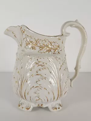 Buy Antique Stoneware With Relief - Moulded And Gilded Leaves Jug • 34£
