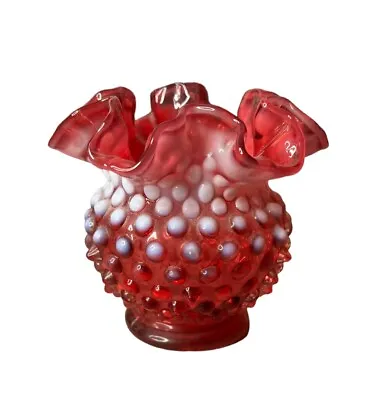 Buy Vintage Fenton Cranberry Opalescent Double Crimped Vase • 33.73£