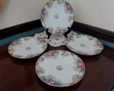 Buy 4 Antique Thomas Bavaria Serves Hand Painted Floral Roses Dishes Plates Vintage • 39.78£