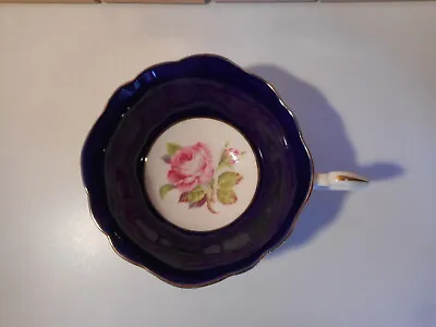 Buy Paragon China Cobalt Blue Hand Painted Floating Pink Cabbage Rose Cabinet Cup • 21£
