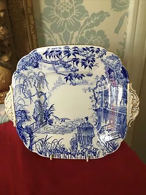 Buy Royal Crown Derby Mikado Blue And White Cake/bread Plate With Gold Edging • 12£