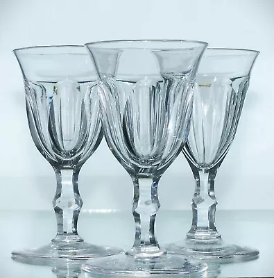 Buy Three Antique 19th Century Petal Cut Bowl, Facet Knop Stem Wine Glasses - 12cm • 20£