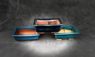 Buy Small Blue Rectangular Glazed Ceramic Bonsai And Small Plant Pot • 4.99£