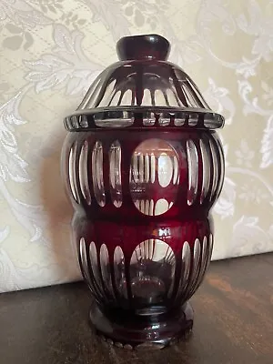 Buy Red Patterned Cut Glass - Lidded Jar • 22£
