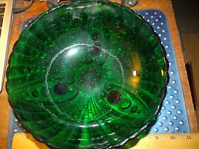 Buy VTG Anchor Hocking Emerald Glass Forest Green Burple Pattern Footed Bowl  8.5” • 8.91£
