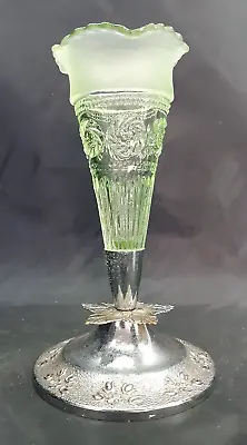 Buy Vintage Art Deco Bagley Green Glass Epergne Peg Vase 'Katherine' 3187 Metal Base • 14.99£