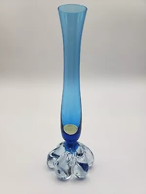 Buy Swedish Art Glass Bud Vase Lead Crystal Blue Twisted Swirl Flower Base Sticker  • 20.70£