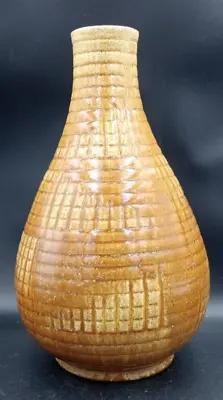 Buy Czechoslovakian Yellow, Orange, Brown Textured Glossy Pottery Vase  • 15.37£