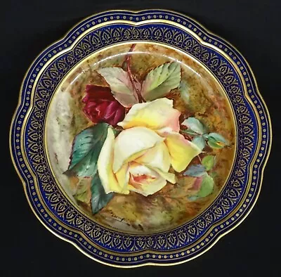 Buy Fine Antique Wedgwood Hand Painted & Gilt Yellow Rose Cabinet Plate, T Dean 1882 • 190£