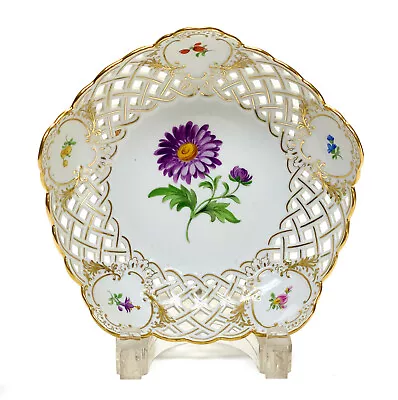 Buy Meissen Germany Porcelain Hand Painted Reticulated Bowl, Florals  • 173.93£