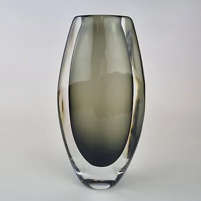 Buy Vintage Orrefors Nils Landberg  Sommerso  Smoked Charcoal Cased Vase 10  • 229£