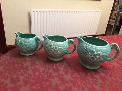 Buy Trio Of Jugs In Flower Style Design In Green Colour By Arthur Wood • 20£