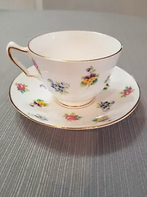 Buy Fine Bone China Crown Staffordshire England Teacup And Saucer Pansy & Roses • 10.06£